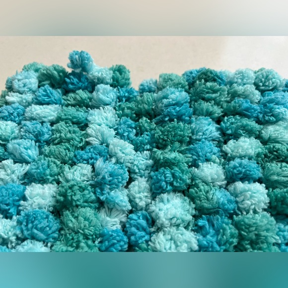 Pomp-a-Doodle Scarf in Seafoam / Aqua/ Turquoise Shades—48”L x 5”W - Picture 4 of 7